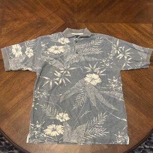 Horizon Mens Polo Shirt Large Blue White‎ Floral Tropical Golf Casual |F1